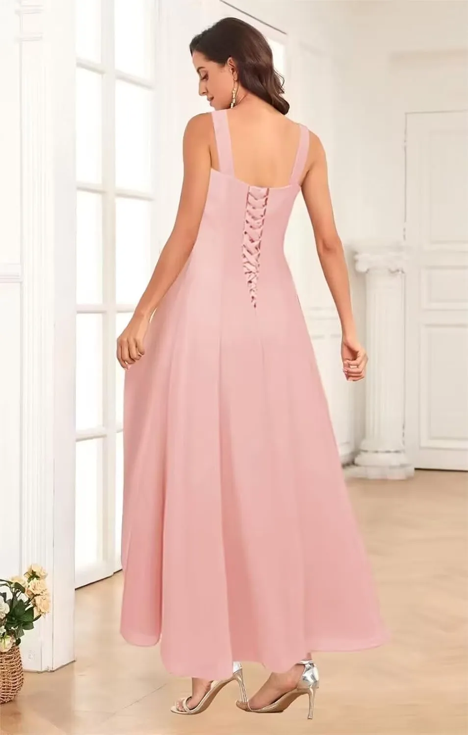 2 Pieces Tea Length Mother of The Bride Dresses for Women Wedding Lace Chiffon Formal Evening Gown with Jacket