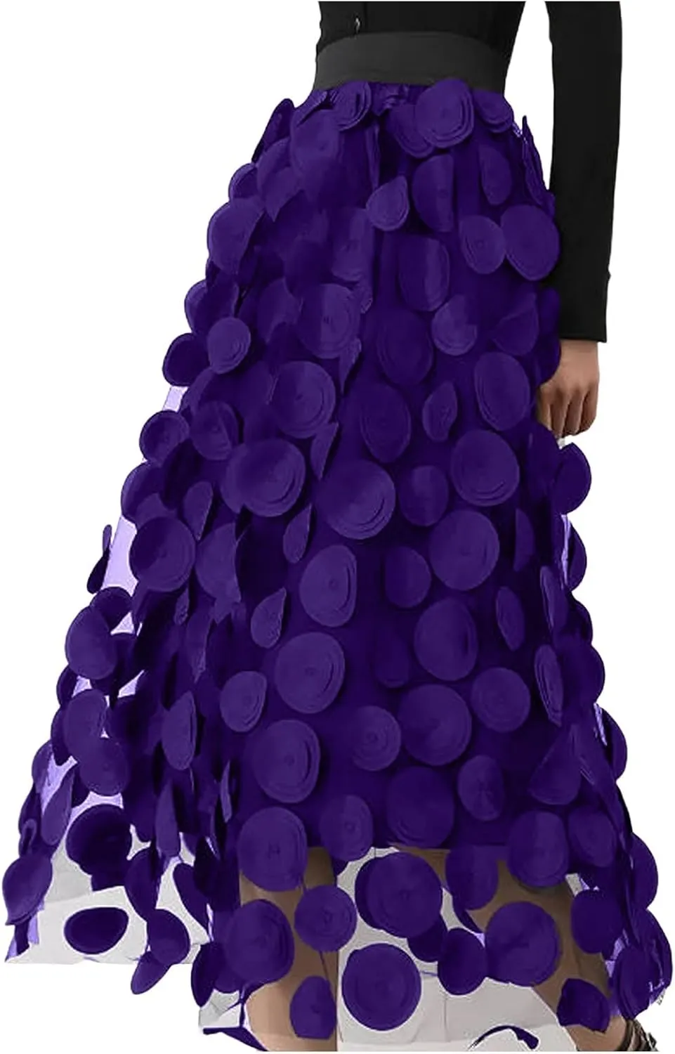 2025 Long Skirts for Women Summer Vintage A Line Skirt Half Length Skirt 3D Polka Dotted Yarn Skirt High Waisted