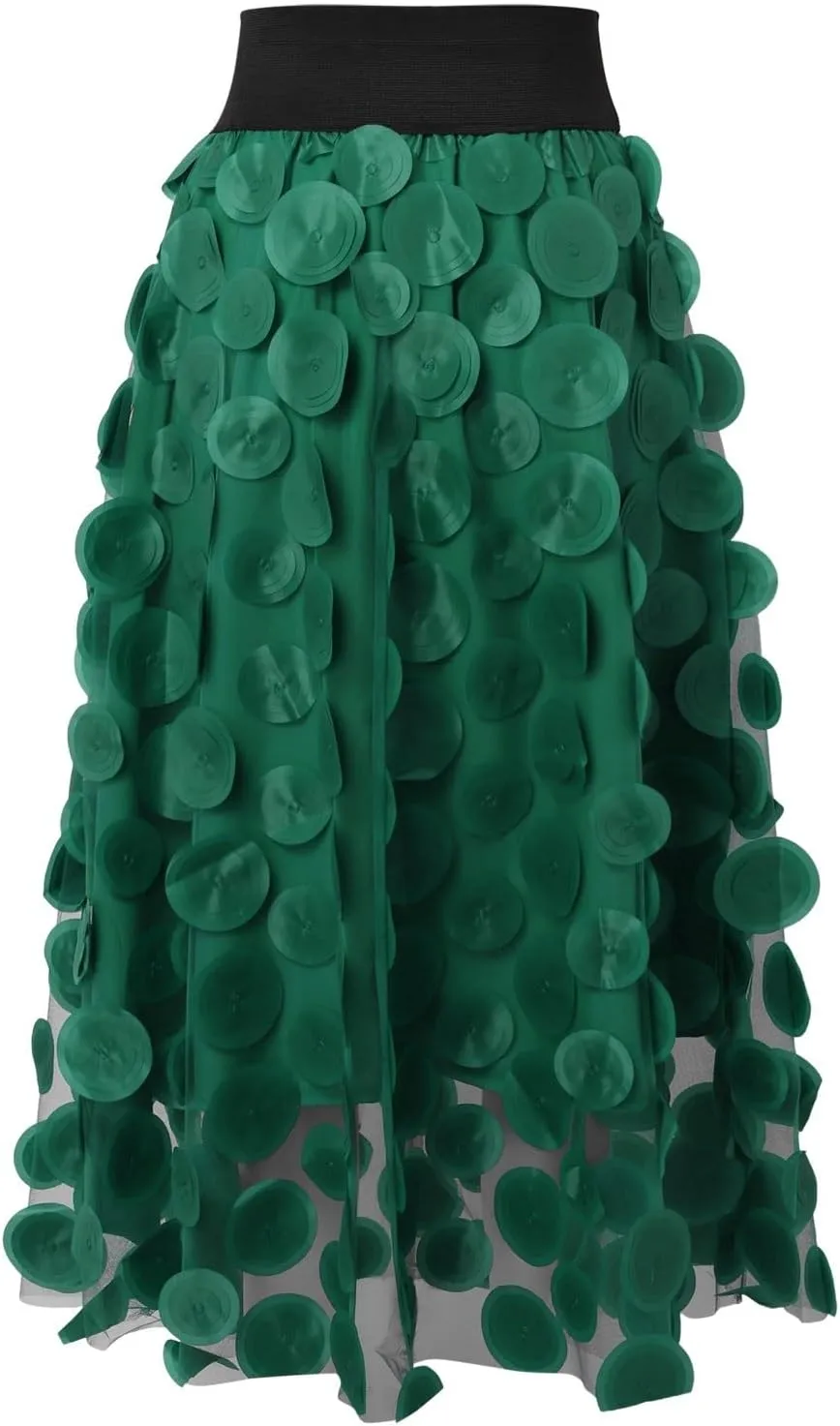 2025 Long Skirts for Women Summer Vintage A Line Skirt Half Length Skirt 3D Polka Dotted Yarn Skirt High Waisted