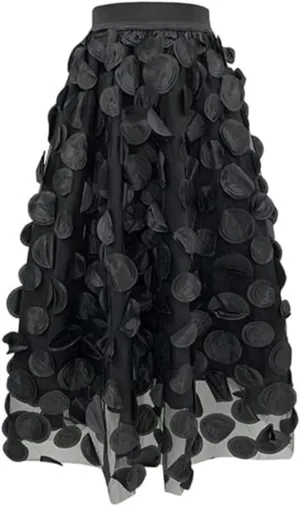 2025 Long Skirts for Women Summer Vintage A Line Skirt Half Length Skirt 3D Polka Dotted Yarn Skirt High Waisted