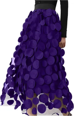 2025 Long Skirts for Women Summer Vintage A Line Skirt Half Length Skirt 3D Polka Dotted Yarn Skirt High Waisted