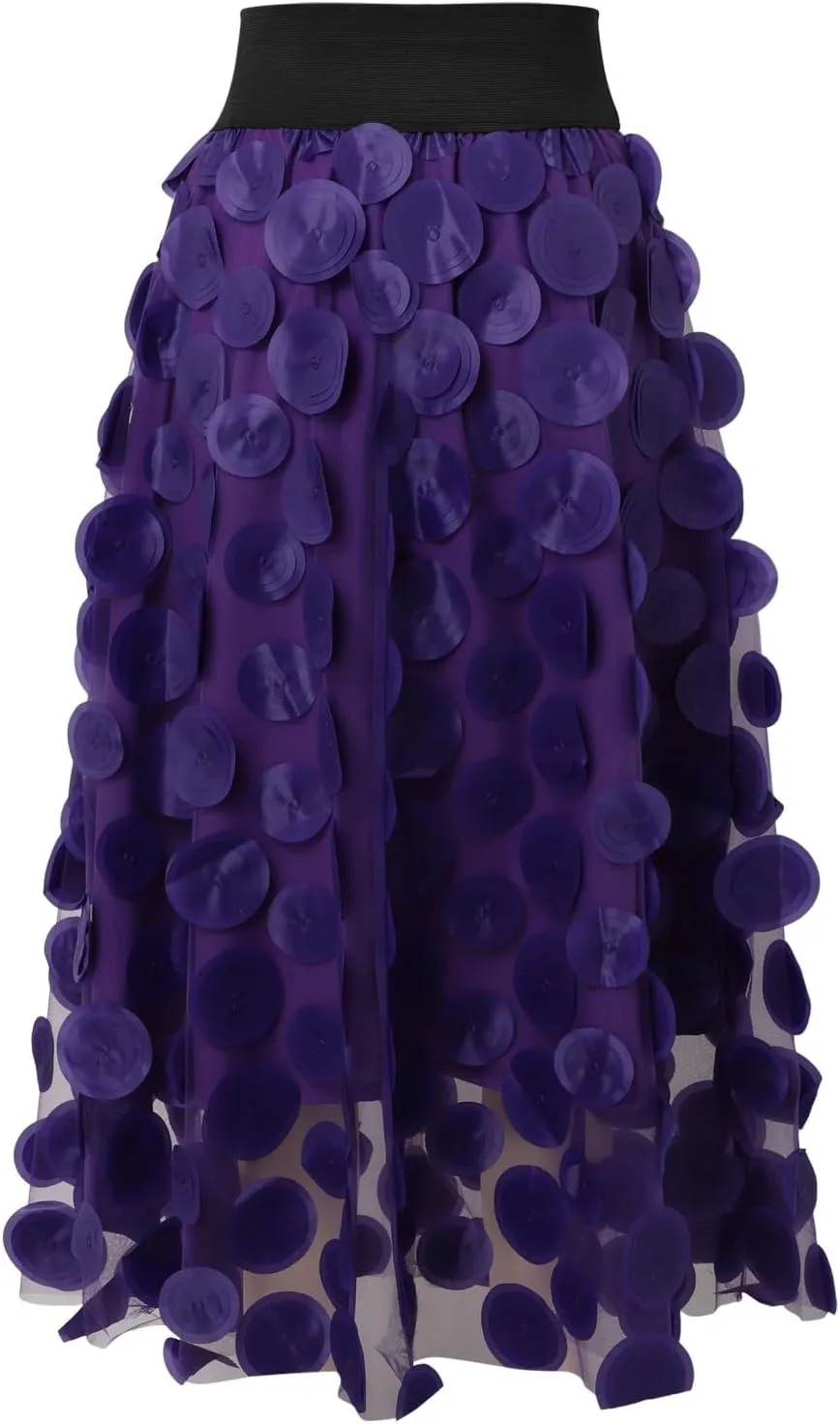 2025 Long Skirts for Women Summer Vintage A Line Skirt Half Length Skirt 3D Polka Dotted Yarn Skirt High Waisted