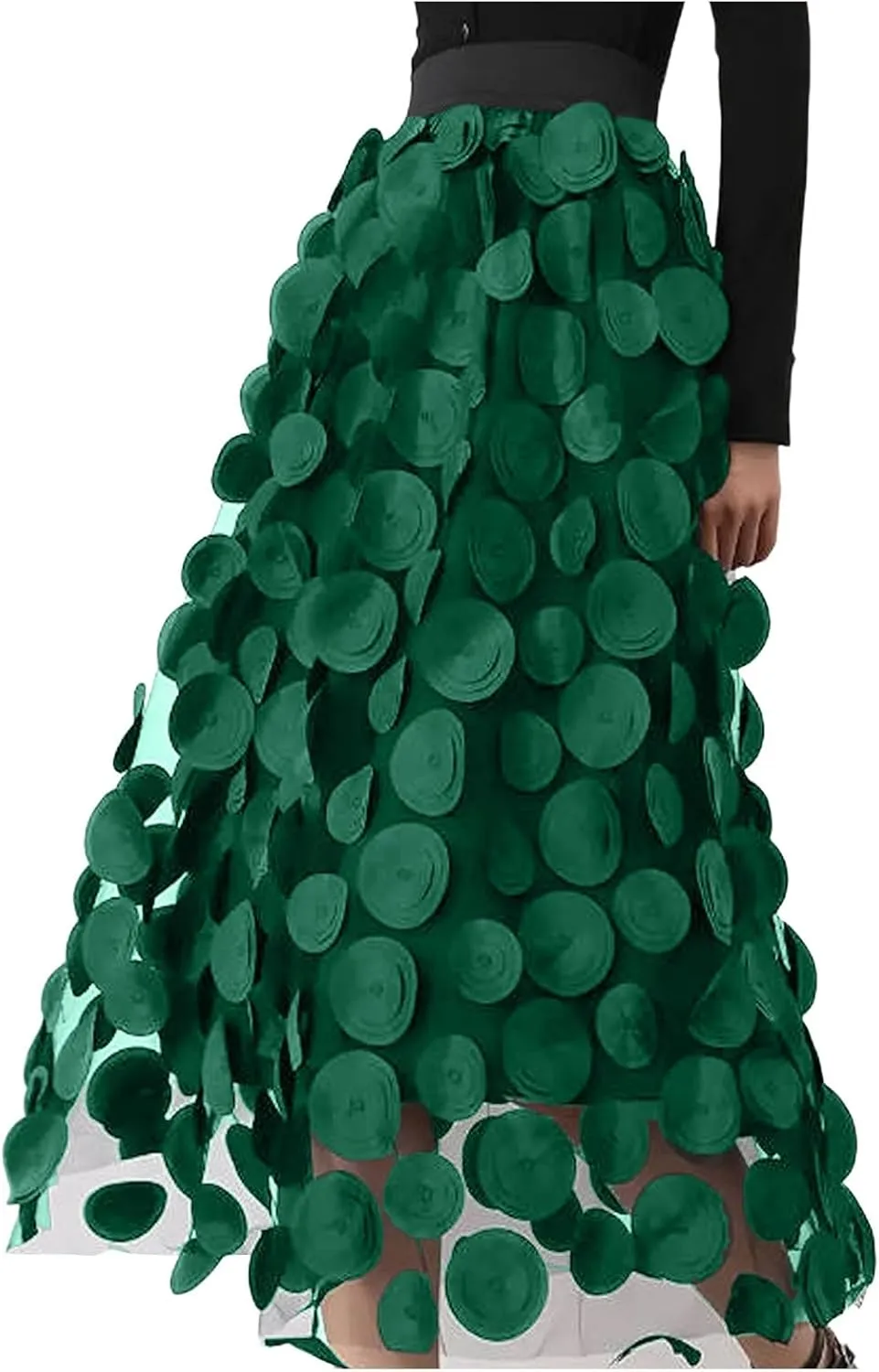 2025 Long Skirts for Women Summer Vintage A Line Skirt Half Length Skirt 3D Polka Dotted Yarn Skirt High Waisted