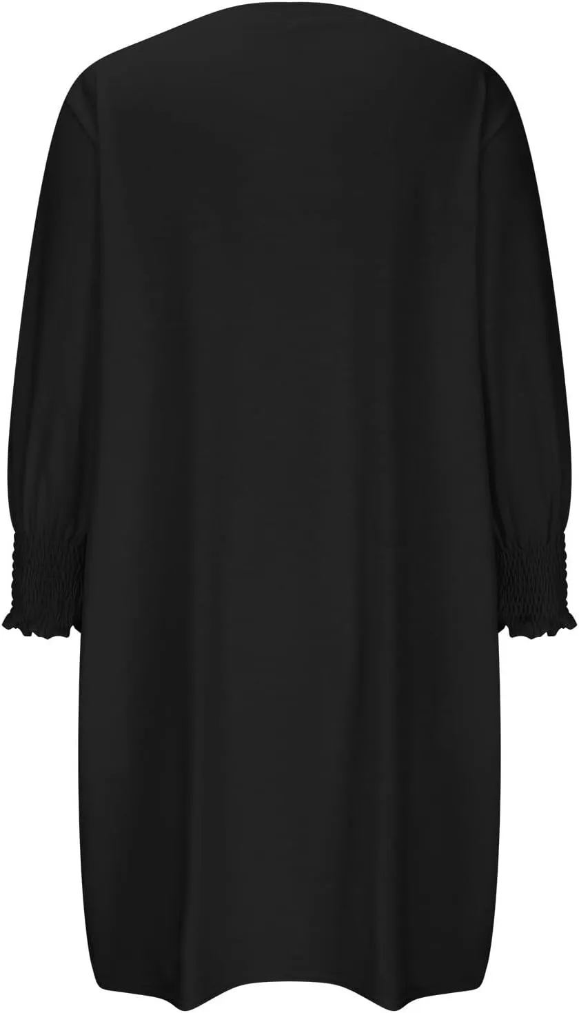 3/4 Sleeve Womens Dresses Summer Spring Quarter Sleeve Crew Neck Mini Dress Loose Fit Beach Coverups Comfy Tshirt Dress