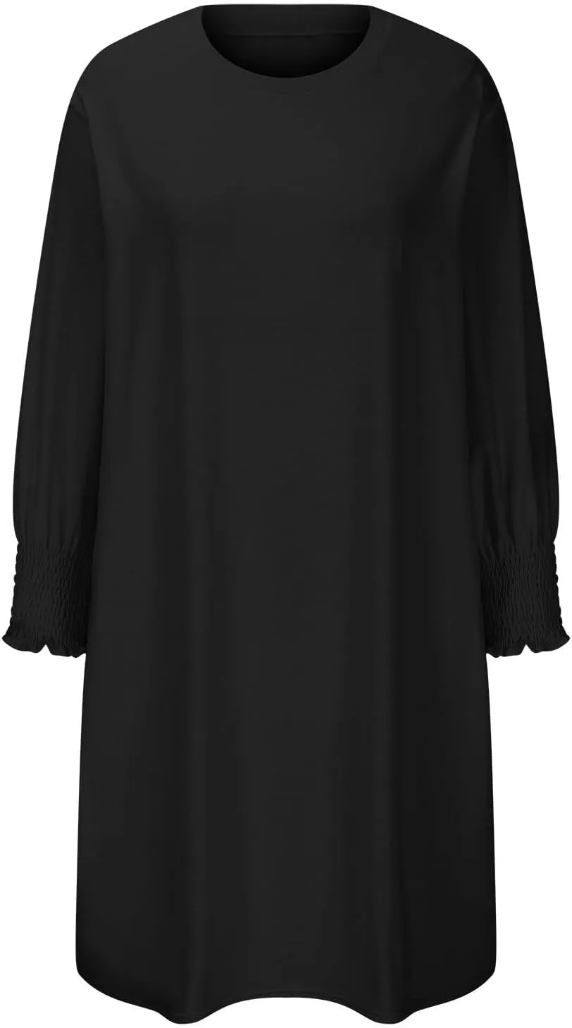 3/4 Sleeve Womens Dresses Summer Spring Quarter Sleeve Crew Neck Mini Dress Loose Fit Beach Coverups Comfy Tshirt Dress