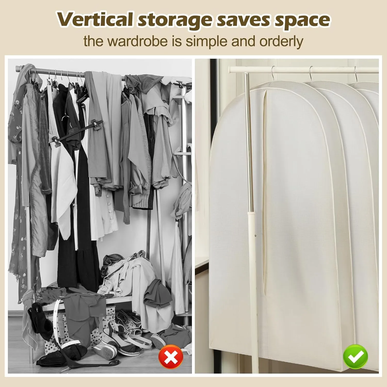 42 Inch Acid Free Cotton Muslin Suit Garment Bag Long Dress Suit Storage Box Closet Organizer for Suits, Coats, Travel Bag