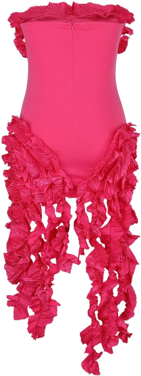 Akklian Womens Summer Ruffle Fringe Mini Dress Sexy Backless Irregular Ruffle Cocktail Dress Bodycon Tassel Party Dresses