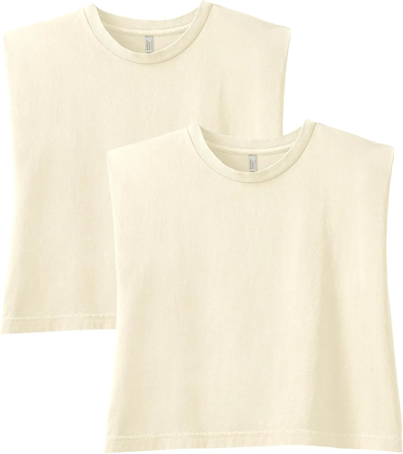 American Apparel Women's Heavyweight Cotton, Boxy, Cropped, and Garment Dyed Muscle T-Shirt, Style G307GD, 2-Pack