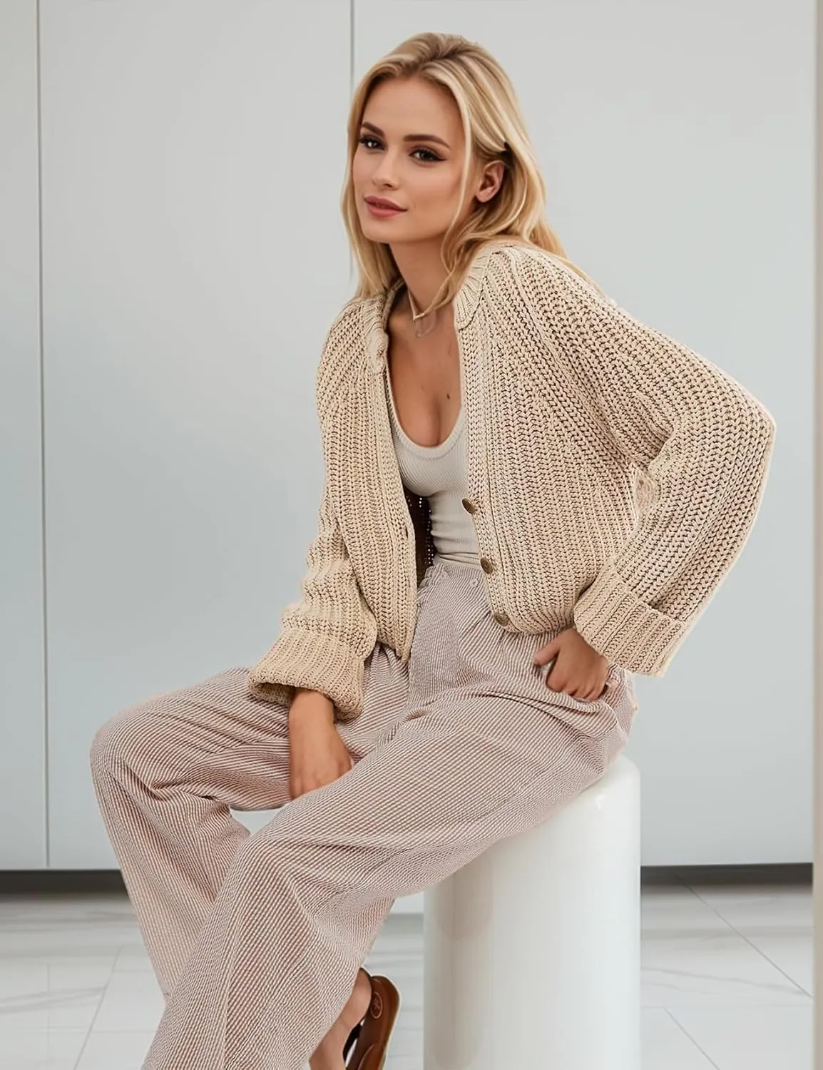 Arssm Womens Chunky Cardigan Knit Open Front Button Down Sweaters Oversized Slouchy Long Sleeve Fall 2024 Trendy Outwear