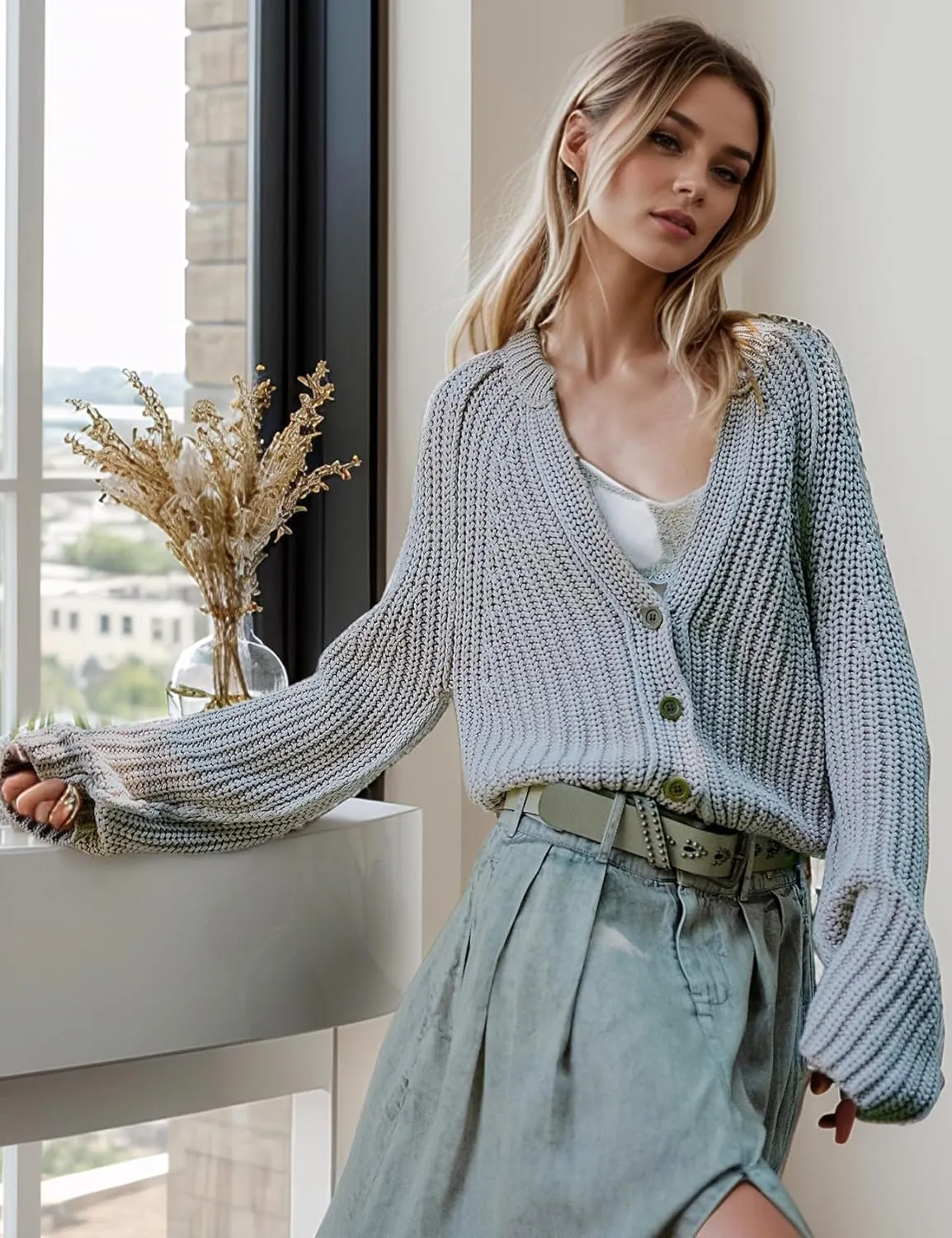 Arssm Womens Chunky Cardigan Knit Open Front Button Down Sweaters Oversized Slouchy Long Sleeve Fall 2024 Trendy Outwear