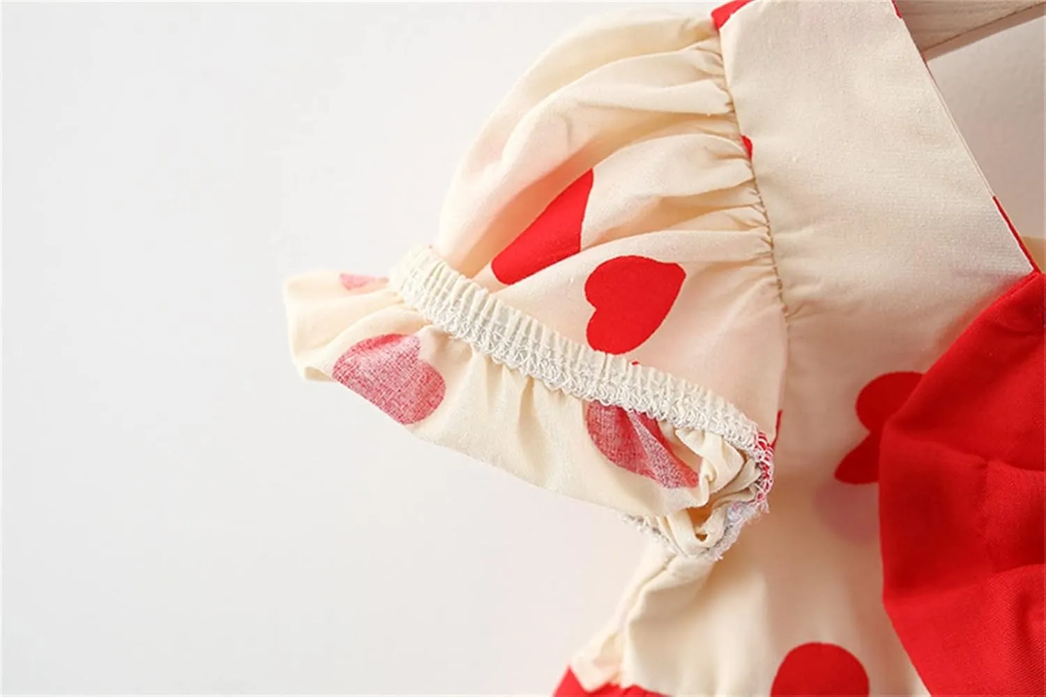 Baby Girls Short Sleeve Dress Summer Dresses Heart Print Bow Ruffle Princess Mini Dresses Kids Casual Party Beach Dress