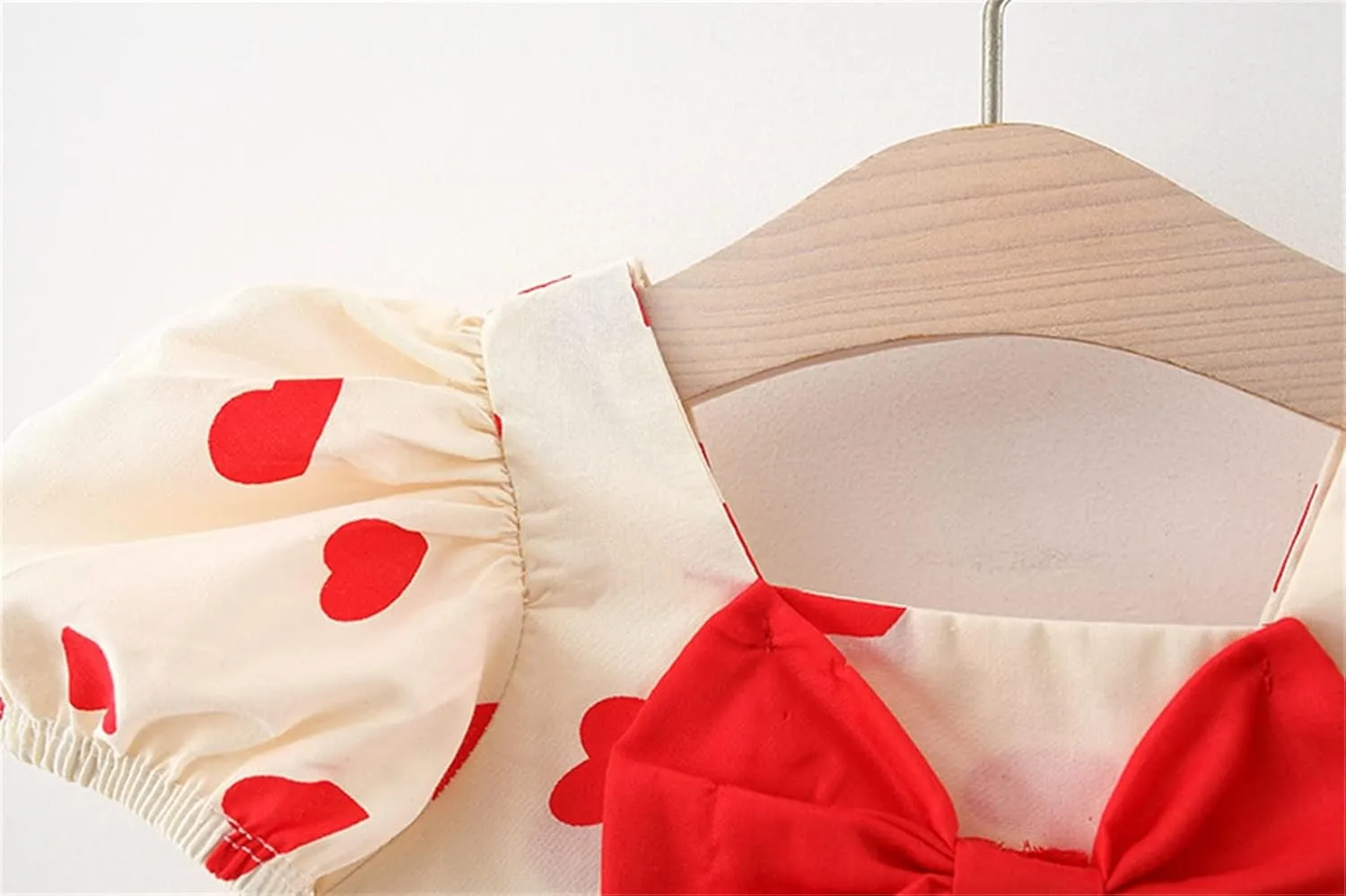 Baby Girls Short Sleeve Dress Summer Dresses Heart Print Bow Ruffle Princess Mini Dresses Kids Casual Party Beach Dress