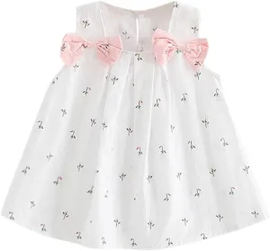 Baby Girls Sleeveless Dress Bow Causal Sundress Ruffle Swing Mini Dresses Toddler Princess Dress Summer Girl Clothes
