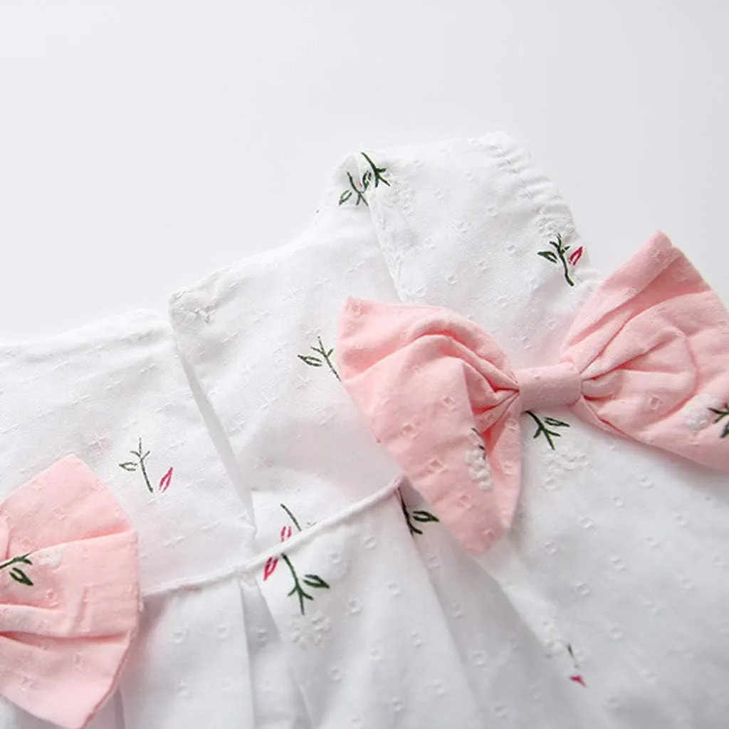 Baby Girls Sleeveless Dress Bow Causal Sundress Ruffle Swing Mini Dresses Toddler Princess Dress Summer Girl Clothes