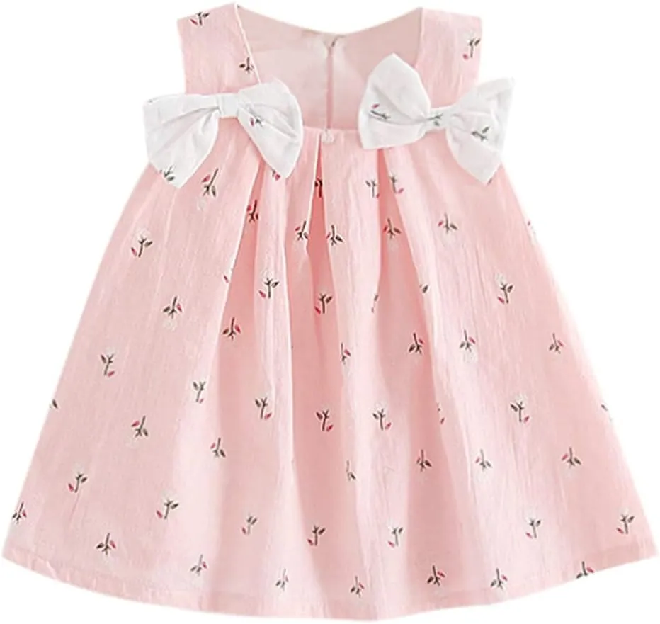 Baby Girls Sleeveless Dress Bow Causal Sundress Ruffle Swing Mini Dresses Toddler Princess Dress Summer Girl Clothes