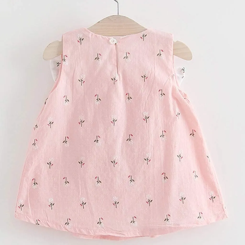 Baby Girls Sleeveless Dress Bow Causal Sundress Ruffle Swing Mini Dresses Toddler Princess Dress Summer Girl Clothes