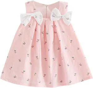Baby Girls Sleeveless Dress Bow Causal Sundress Ruffle Swing Mini Dresses Toddler Princess Dress Summer Girl Clothes