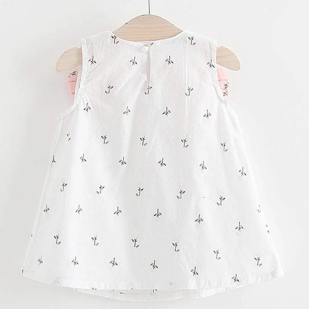 Baby Girls Sleeveless Dress Bow Causal Sundress Ruffle Swing Mini Dresses Toddler Princess Dress Summer Girl Clothes