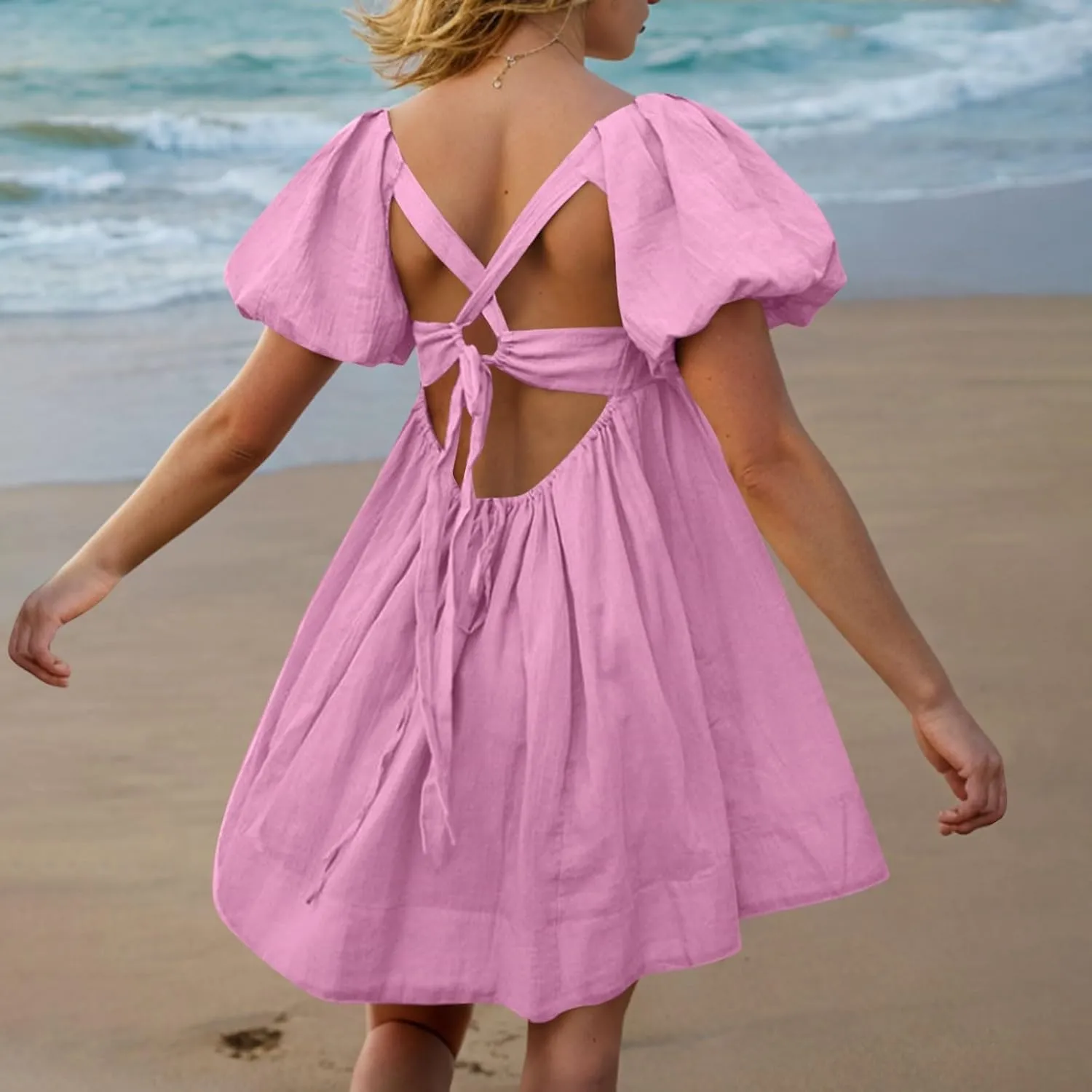 Babydoll Dresses for Women 2025 Cute Puff Short Sleeve Square Neck Tshirt Dress High Waist A Line Dress Mini Dresses