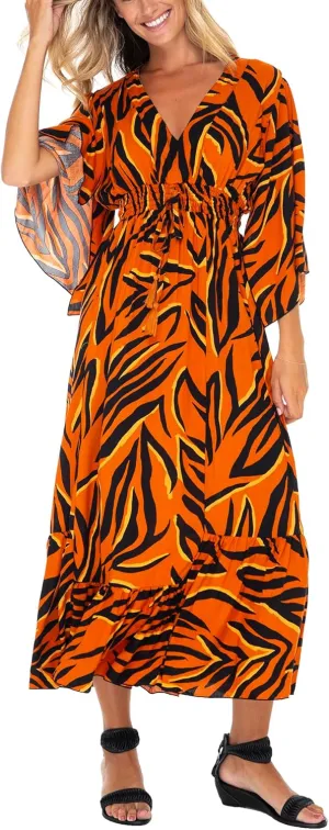 Back From Bali Womens Casual Boho Dress Long Maxi Flowy Dresses with Deep V Neck Summer Sundress