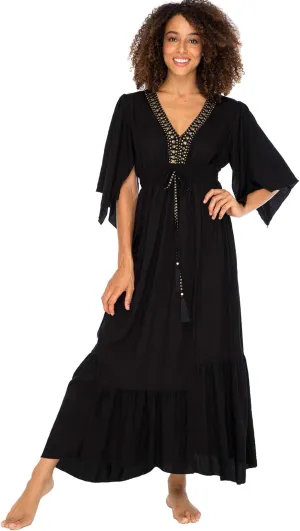 Back From Bali Womens Casual Boho Dress Long Maxi Flowy Dresses with Deep V Neck Summer Sundress