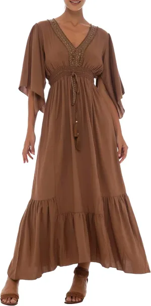 Back From Bali Womens Casual Boho Dress Long Maxi Flowy Dresses with Deep V Neck Summer Sundress
