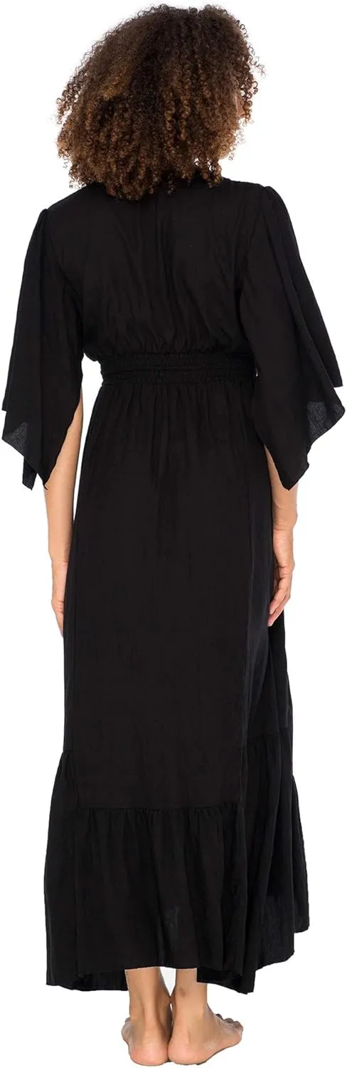 Back From Bali Womens Casual Boho Dress Long Maxi Flowy Dresses with Deep V Neck Summer Sundress