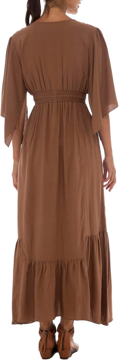 Back From Bali Womens Casual Boho Dress Long Maxi Flowy Dresses with Deep V Neck Summer Sundress