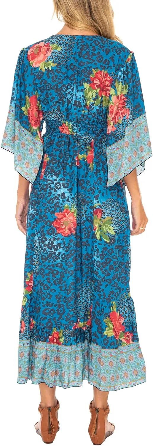 Back From Bali Womens Casual Boho Dress Long Maxi Flowy Dresses with Deep V Neck Summer Sundress