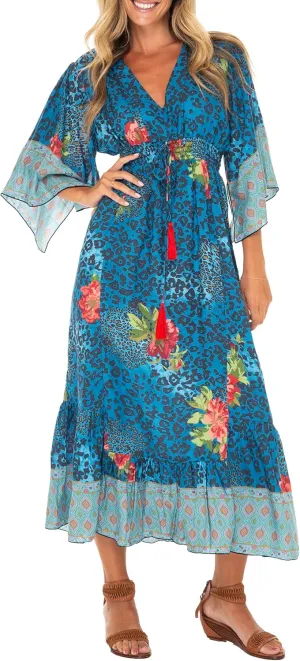 Back From Bali Womens Casual Boho Dress Long Maxi Flowy Dresses with Deep V Neck Summer Sundress