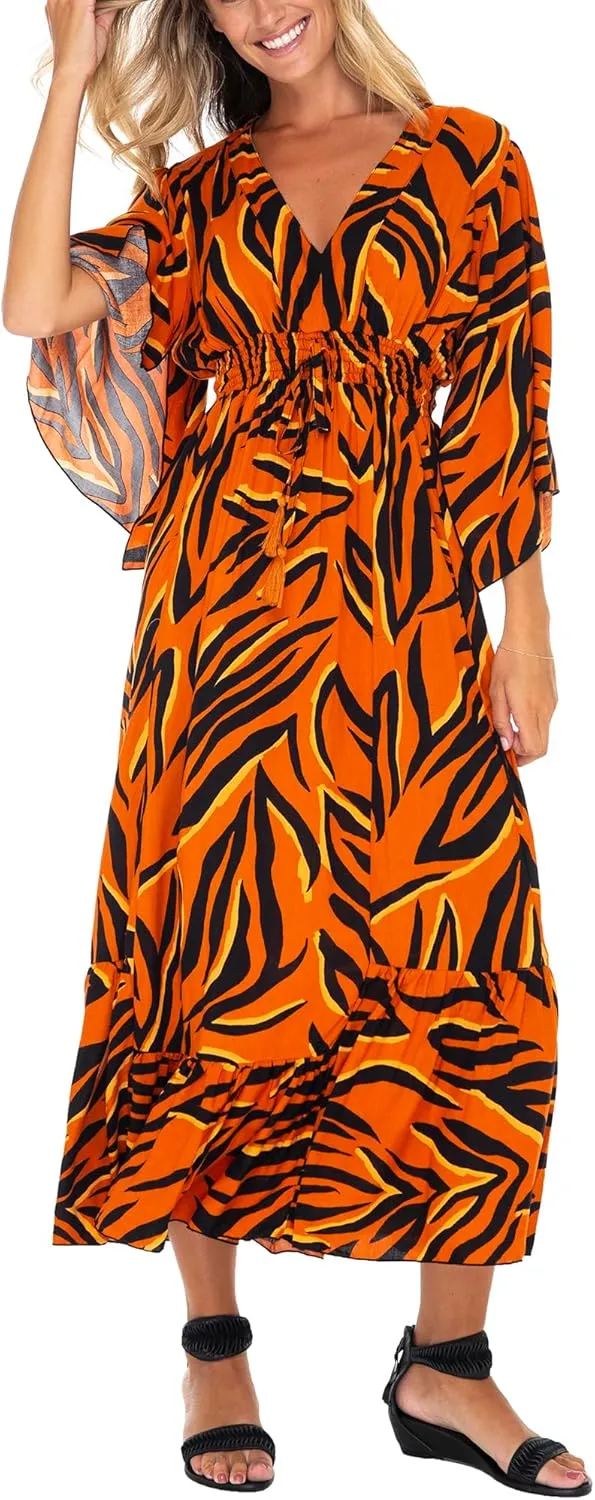 Back From Bali Womens Casual Boho Dress Long Maxi Flowy Dresses with Deep V Neck Summer Sundress