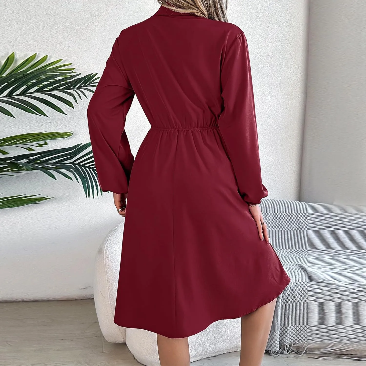 BAXLIMEK Midi Dresses for Women,2025 Spring Elegant Trendy Long Sleeve Dress Flowy Pleated A Line Vacation Dress Work Outfits