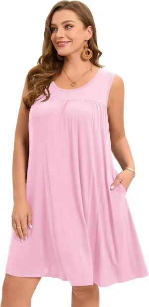 BELAROI Women Plus Size Summer Dresses Sundress Casual Scoop Neck Pleated Sleeveless Tank Dress Cover Ups with Pockets