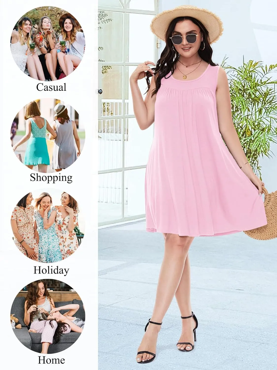 BELAROI Women Plus Size Summer Dresses Sundress Casual Scoop Neck Pleated Sleeveless Tank Dress Cover Ups with Pockets