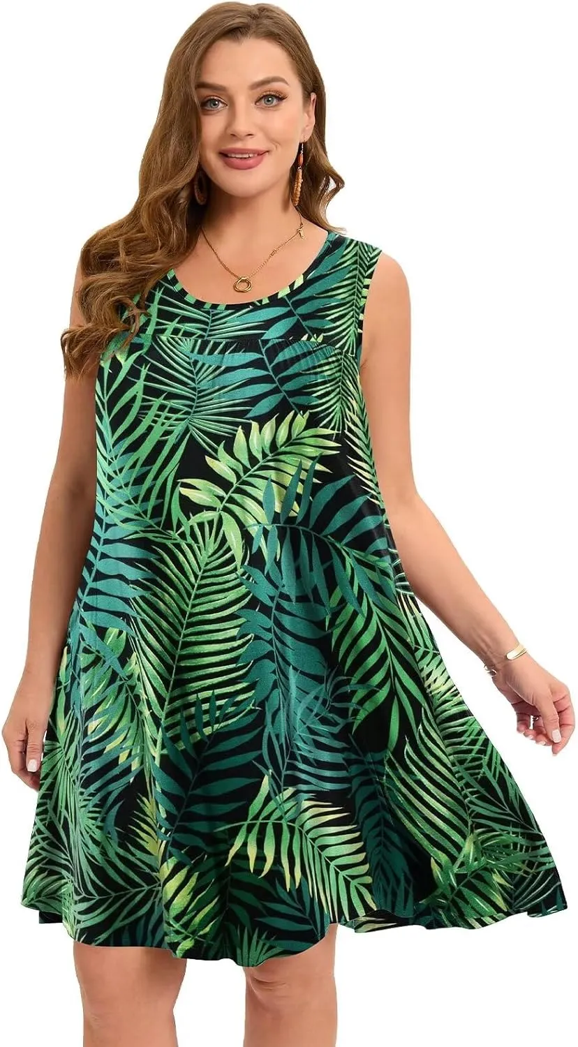 BELAROI Women Plus Size Summer Dresses Sundress Casual Scoop Neck Pleated Sleeveless Tank Dress Cover Ups with Pockets