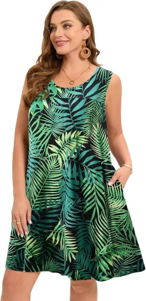 BELAROI Women Plus Size Summer Dresses Sundress Casual Scoop Neck Pleated Sleeveless Tank Dress Cover Ups with Pockets