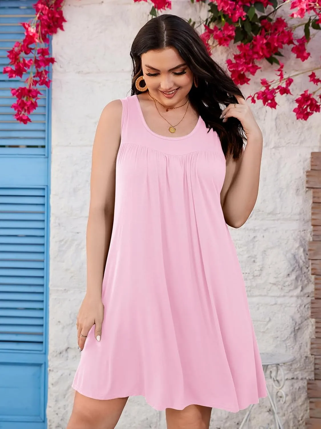 BELAROI Women Plus Size Summer Dresses Sundress Casual Scoop Neck Pleated Sleeveless Tank Dress Cover Ups with Pockets