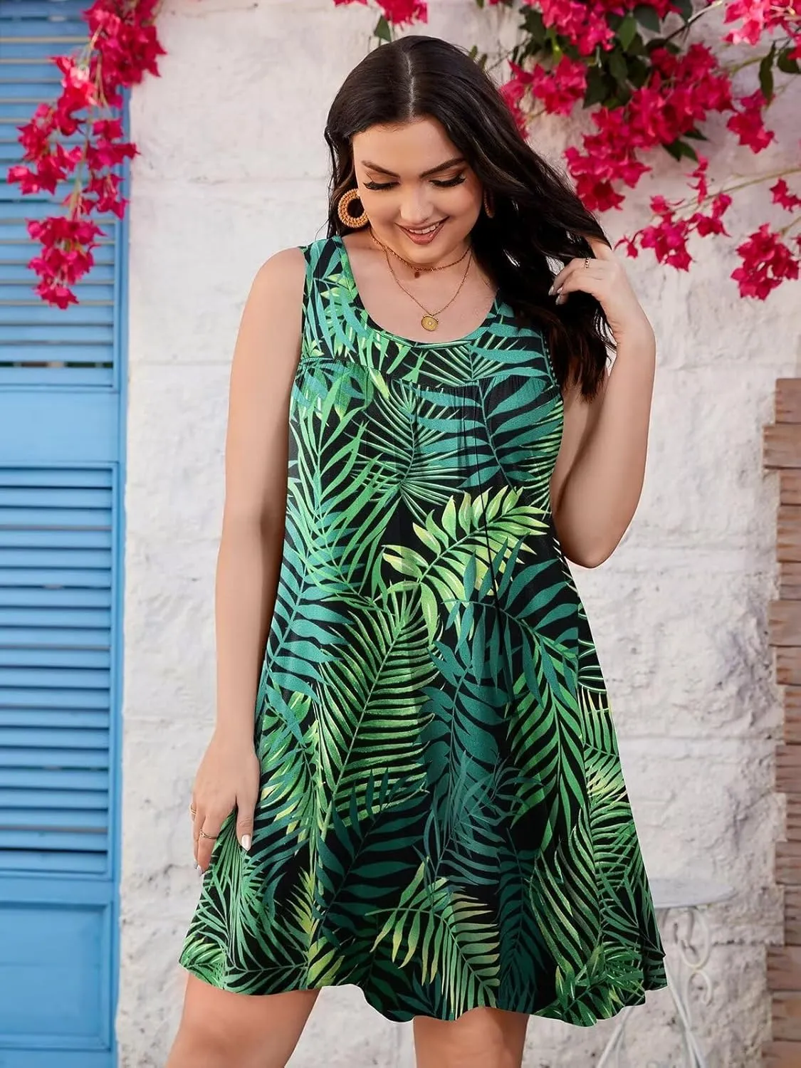 BELAROI Women Plus Size Summer Dresses Sundress Casual Scoop Neck Pleated Sleeveless Tank Dress Cover Ups with Pockets