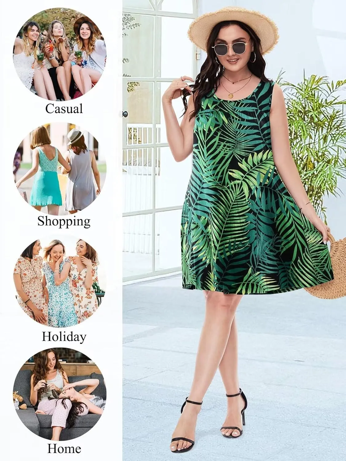 BELAROI Women Plus Size Summer Dresses Sundress Casual Scoop Neck Pleated Sleeveless Tank Dress Cover Ups with Pockets