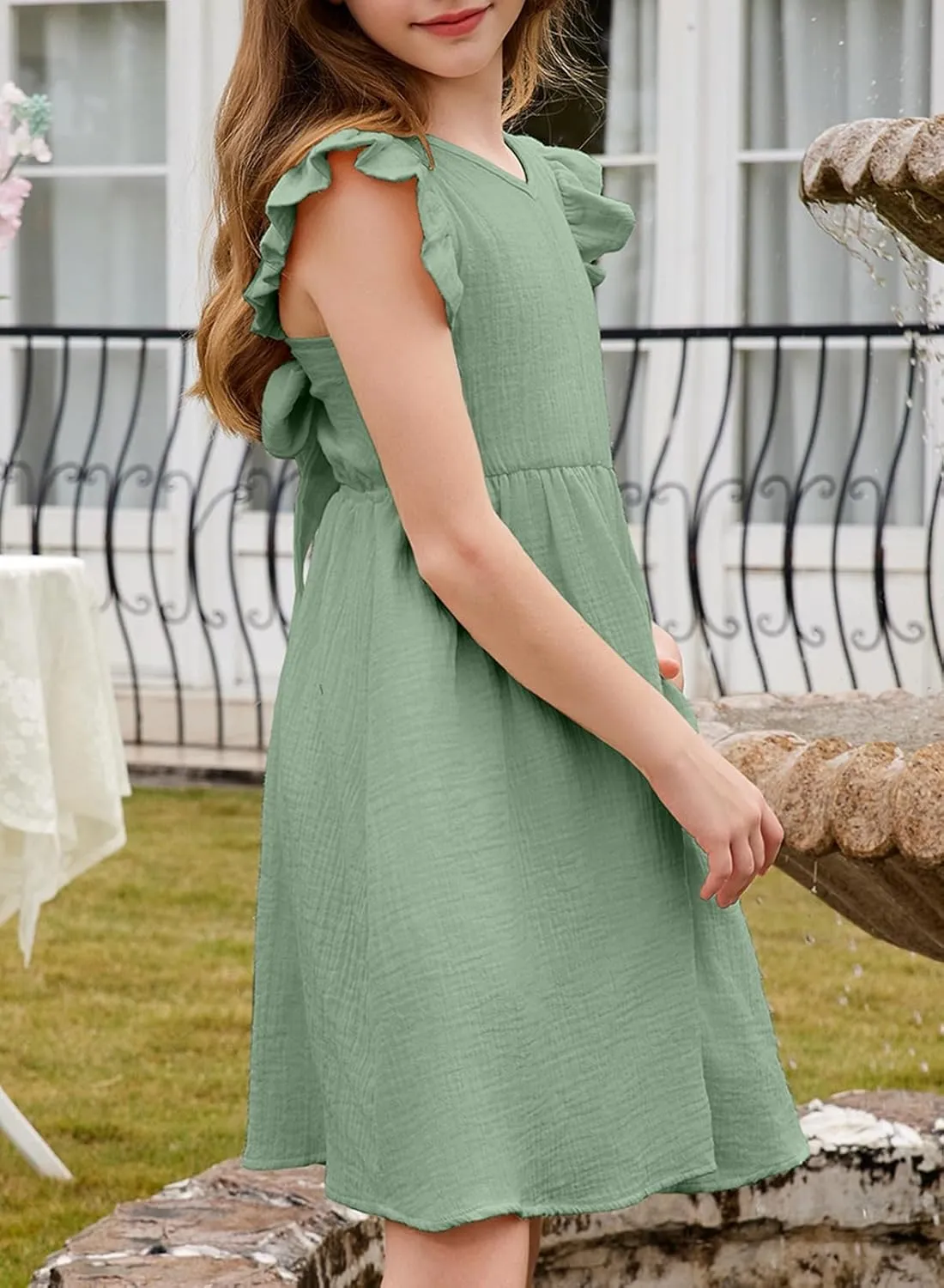 blibean Tween Girls 2025 Summer Cotton Dresses Kids Tie Back Sundress Size 6-15 Years