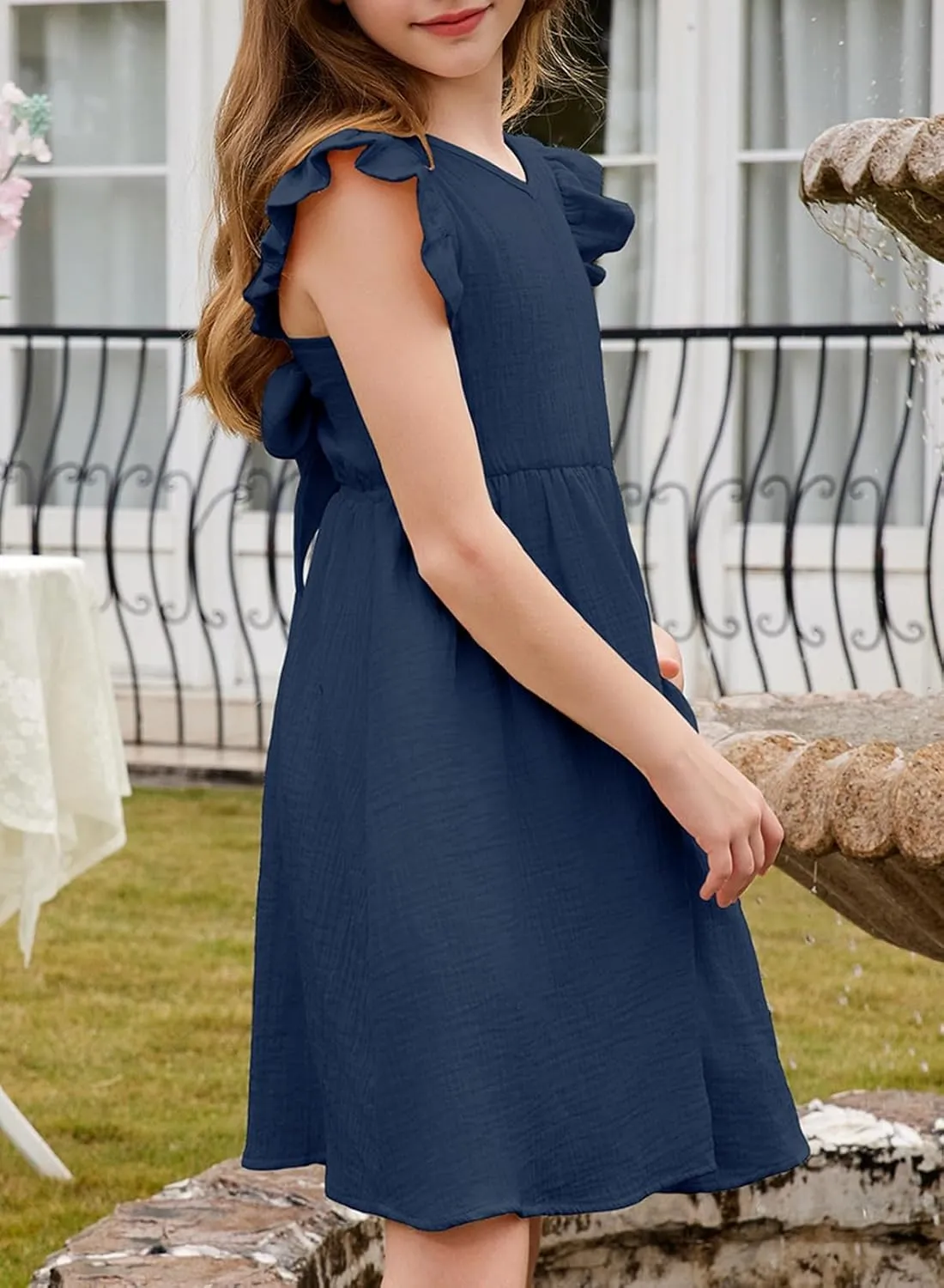 blibean Tween Girls 2025 Summer Cotton Dresses Kids Tie Back Sundress Size 6-15 Years