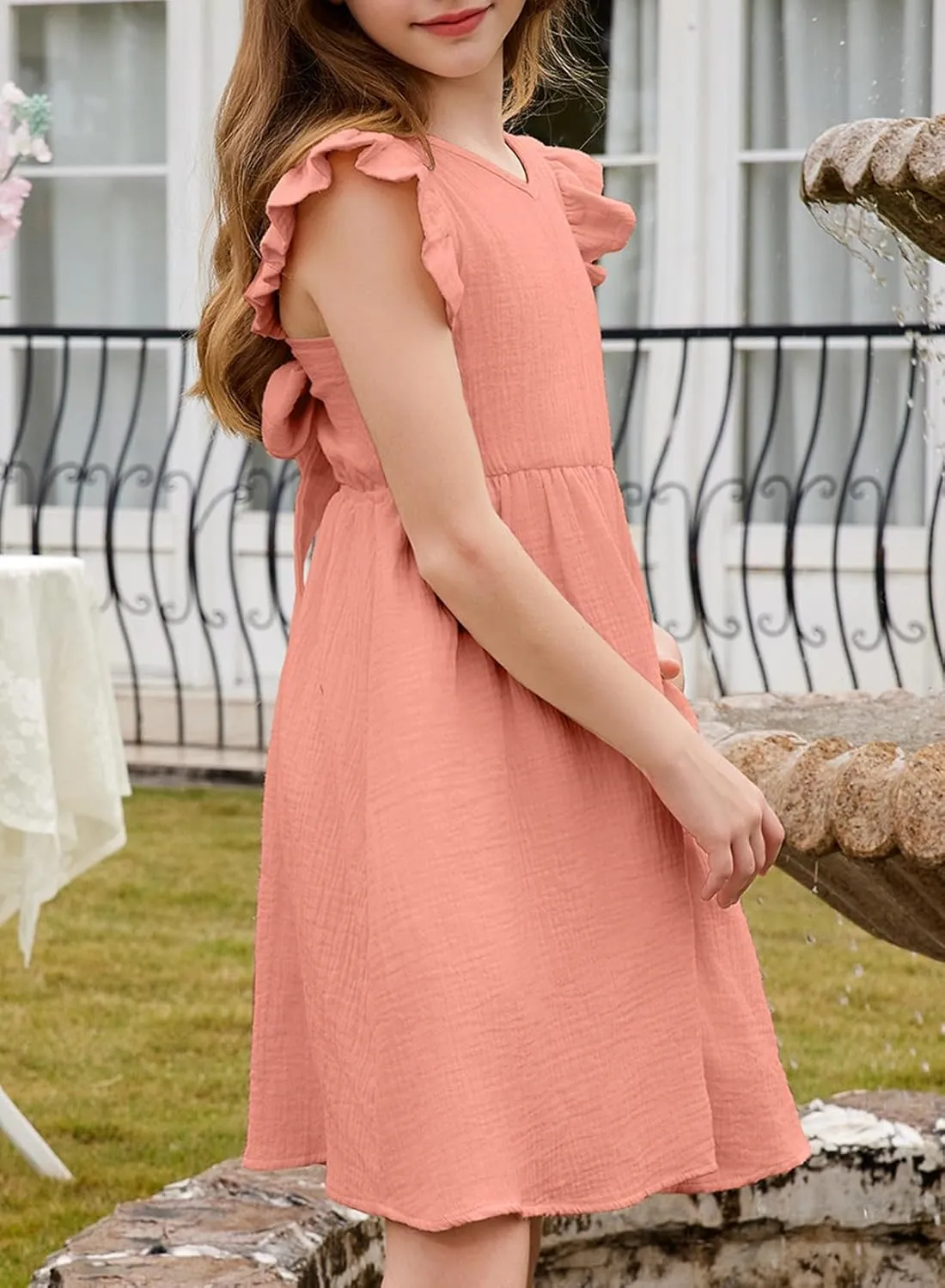 blibean Tween Girls 2025 Summer Cotton Dresses Kids Tie Back Sundress Size 6-15 Years