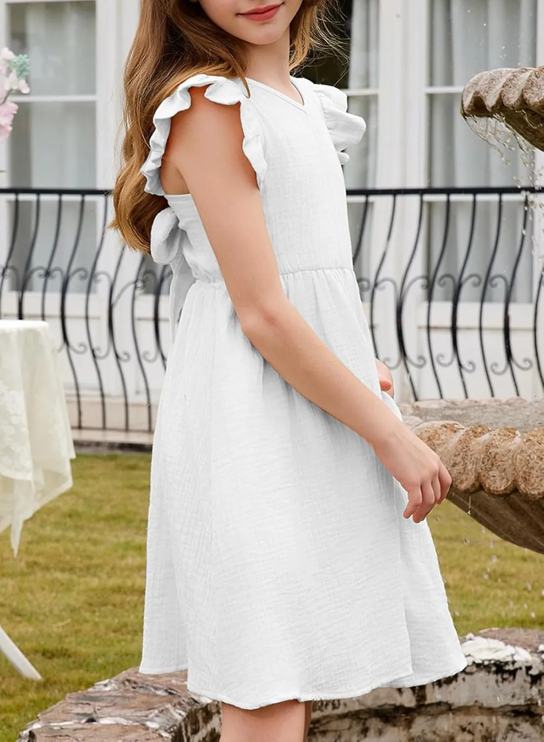 blibean Tween Girls 2025 Summer Cotton Dresses Kids Tie Back Sundress Size 6-15 Years