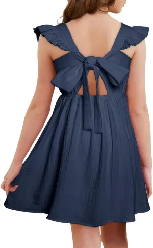 blibean Tween Girls 2025 Summer Cotton Dresses Kids Tie Back Sundress Size 6-15 Years