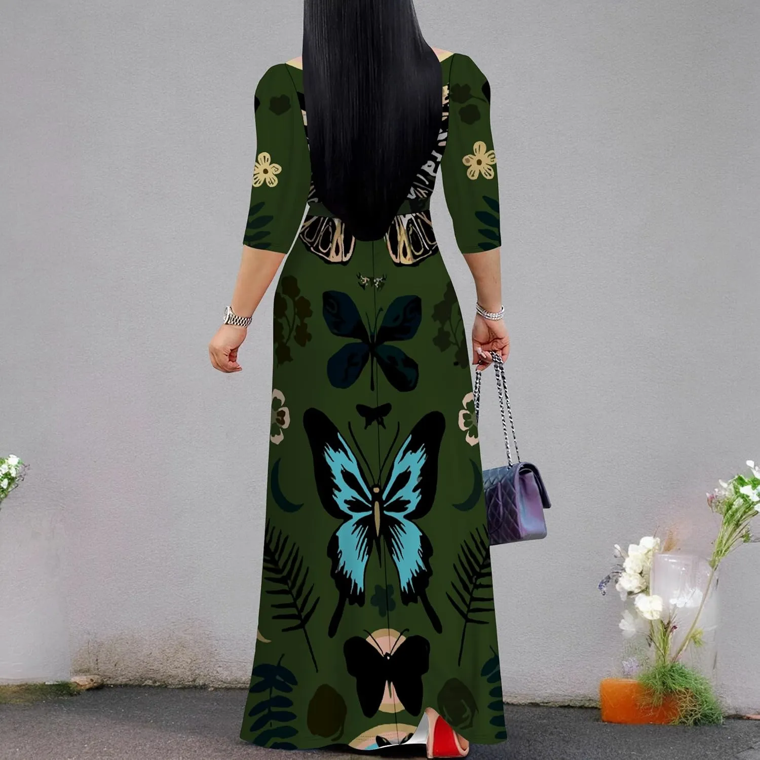 Boho Dress Summer Dresses for Women Clothing Long Floral V Neck Half Sleeve Sundress Beach Party Weeding
