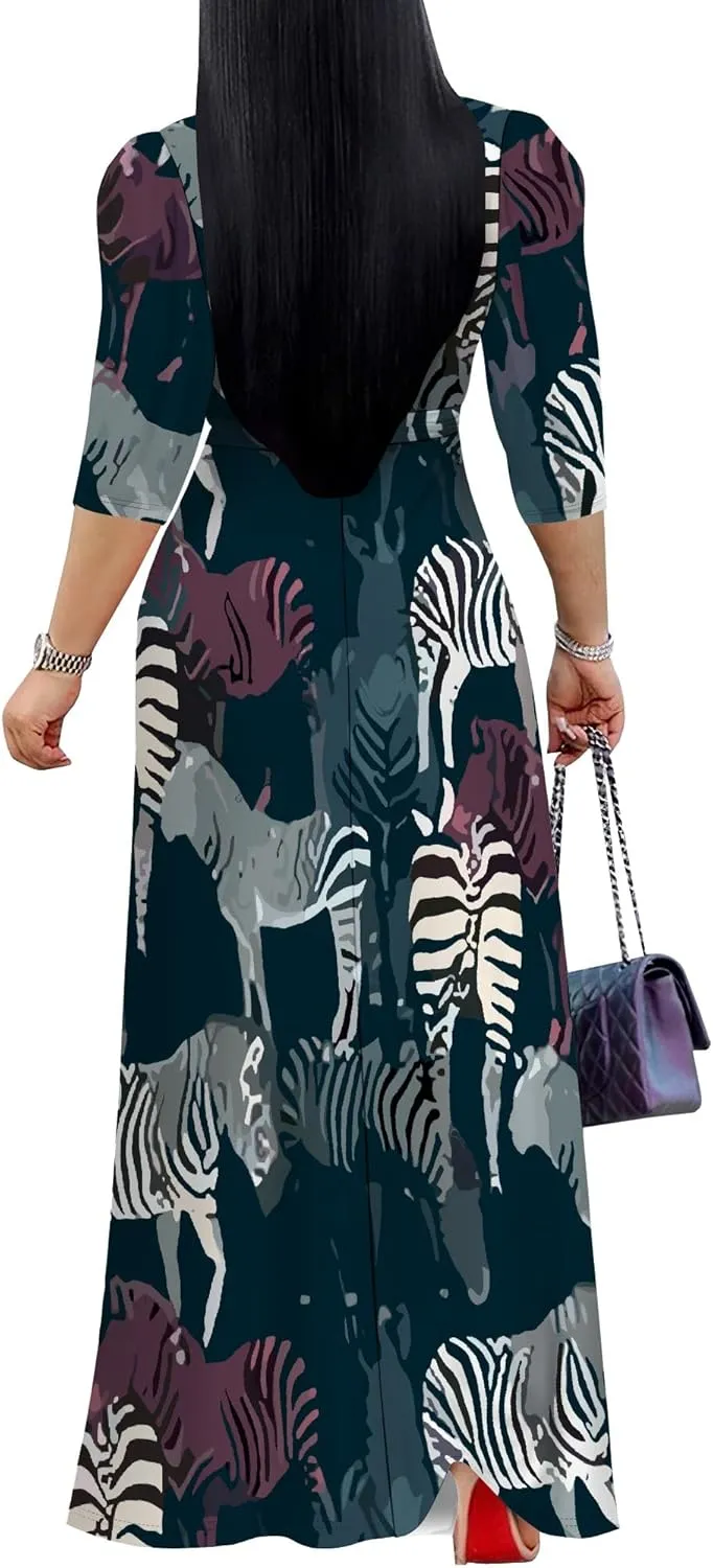 Boho Dress Summer Dresses for Women Clothing Long Floral V Neck Half Sleeve Sundress Beach Party Weeding