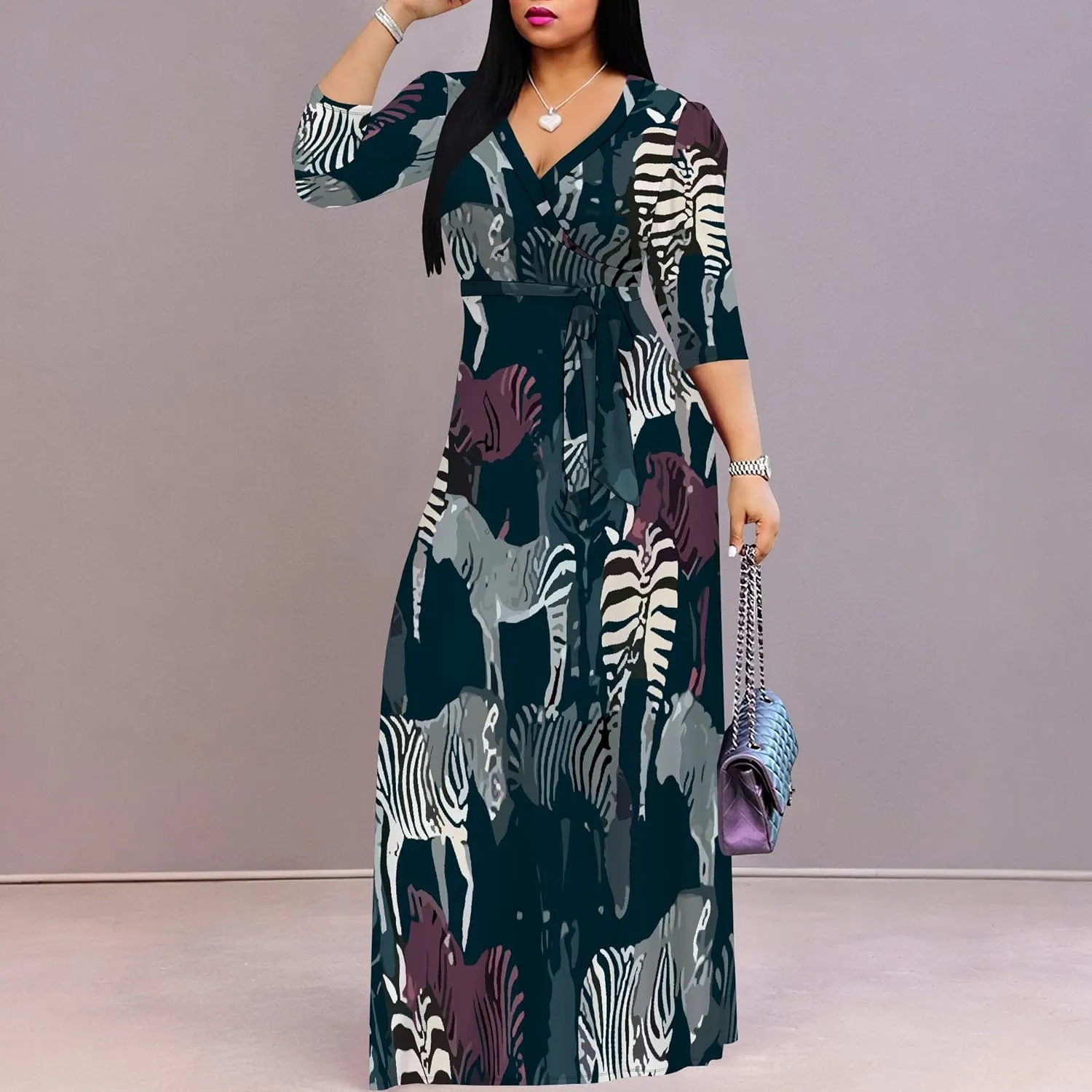 Boho Dress Summer Dresses for Women Clothing Long Floral V Neck Half Sleeve Sundress Beach Party Weeding