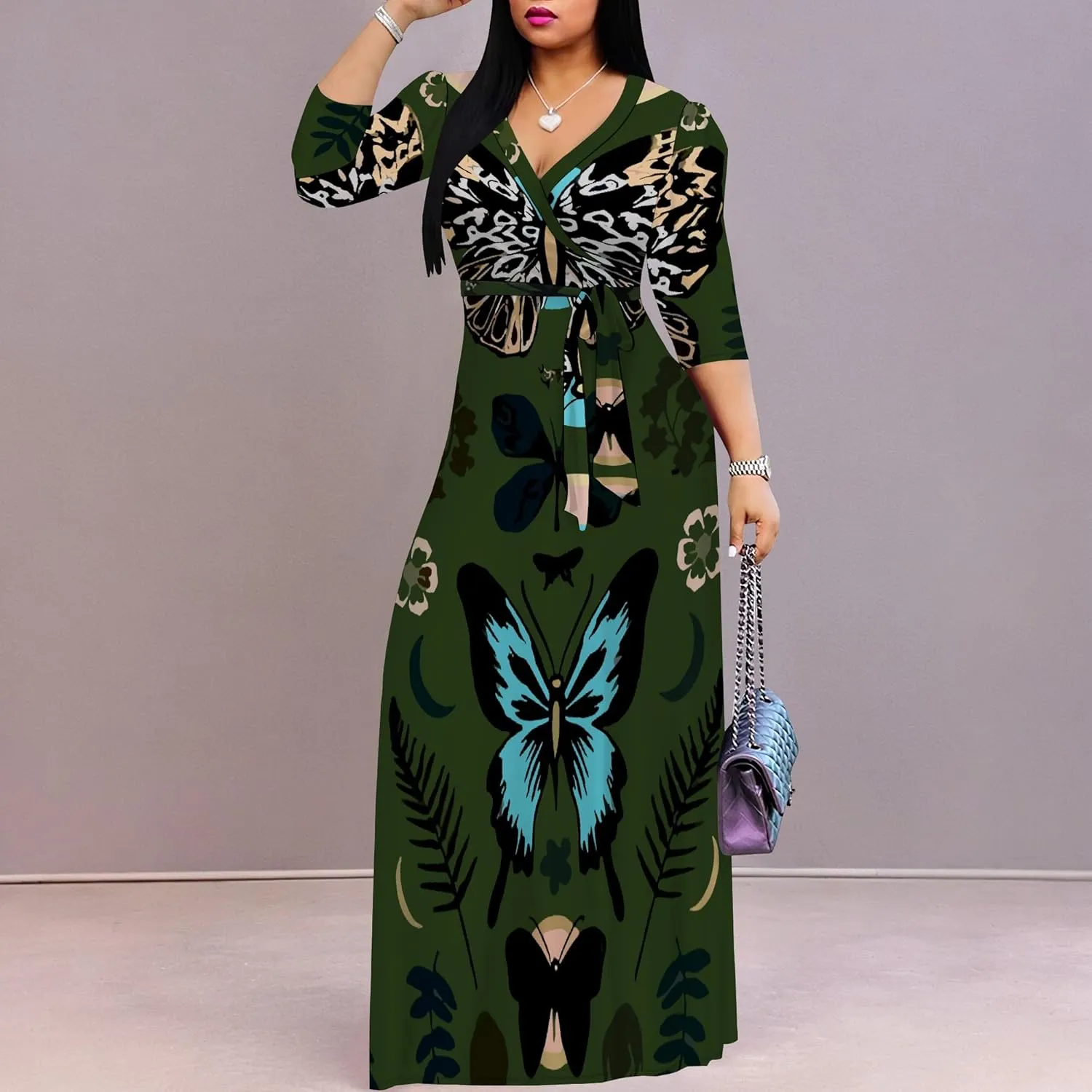 Boho Dress Summer Dresses for Women Clothing Long Floral V Neck Half Sleeve Sundress Beach Party Weeding