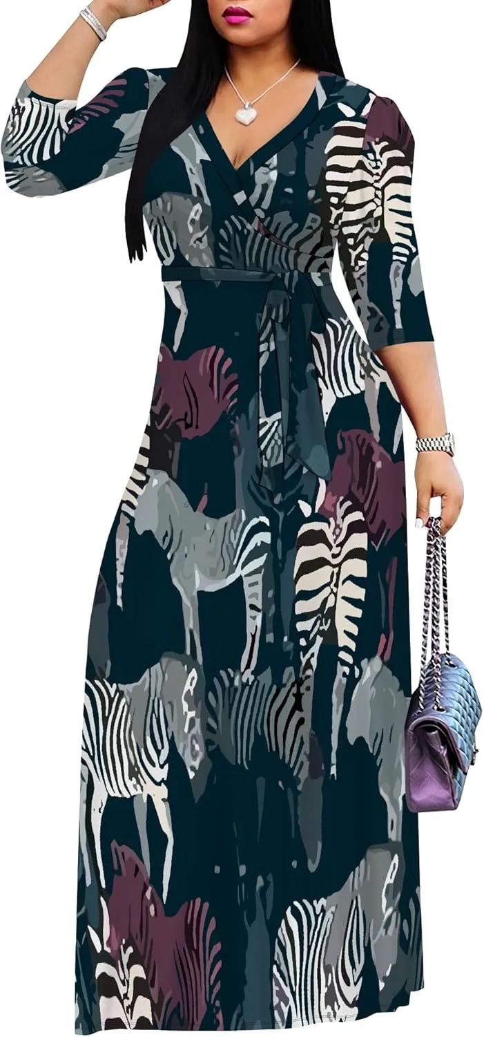 Boho Dress Summer Dresses for Women Clothing Long Floral V Neck Half Sleeve Sundress Beach Party Weeding