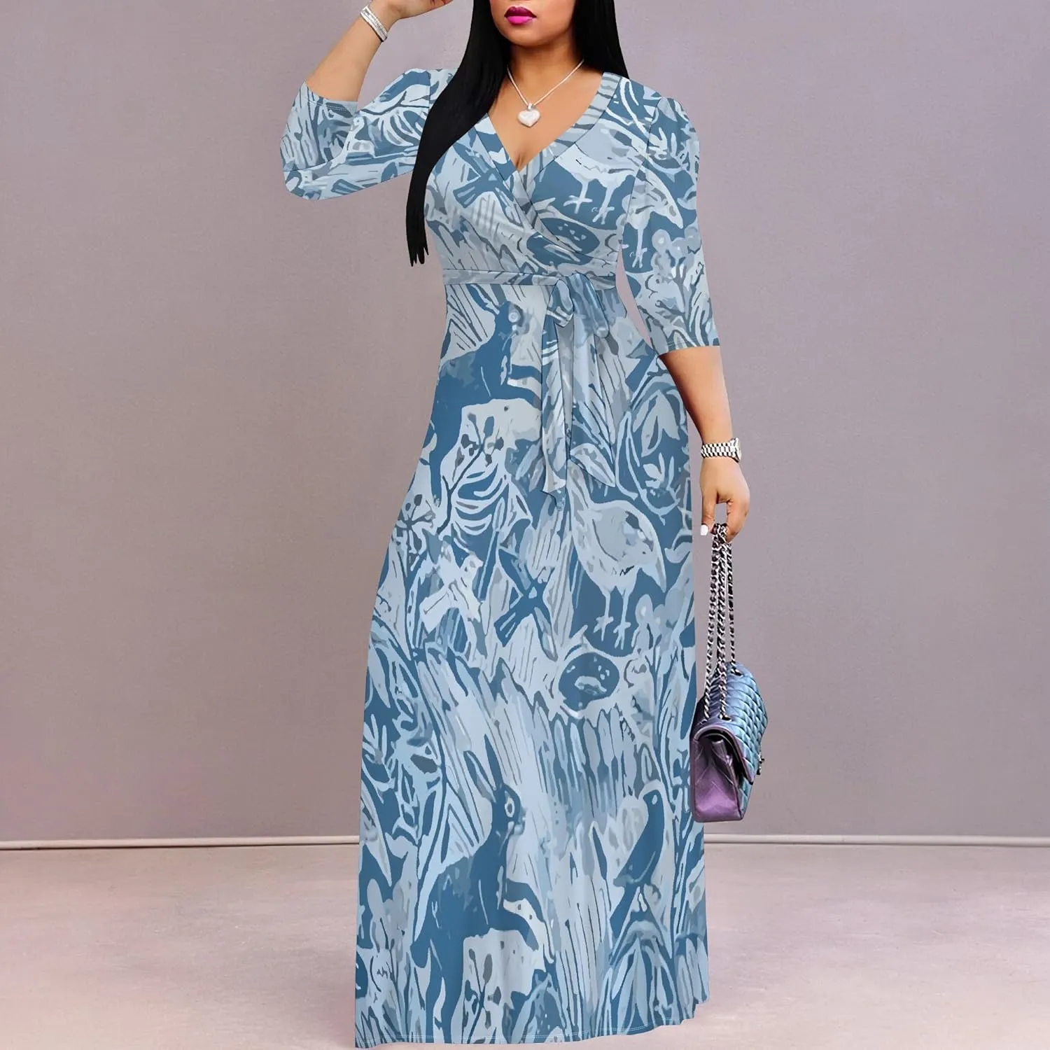 Boho Dress Summer Dresses for Women Clothing Long Floral V Neck Half Sleeve Sundress Beach Party Weeding